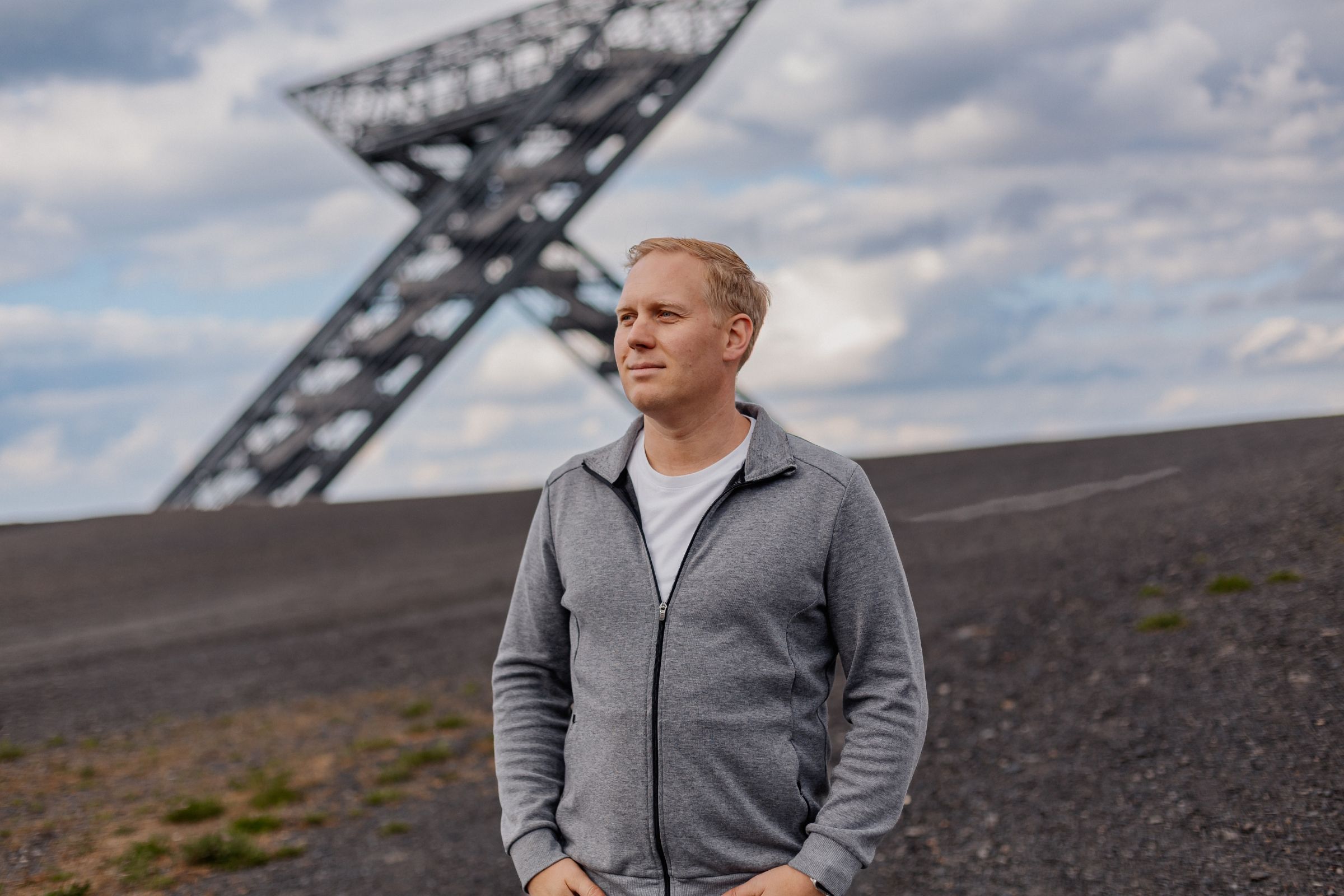 Peter Bonner at the Saarpolygon, looking thoughtfully into the distance.